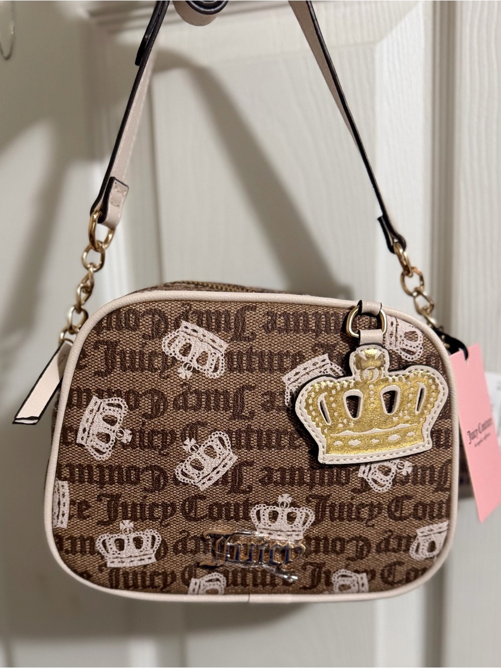 Juicy Couture Brown Crown Logo Crossbody with Gold Crown Charm